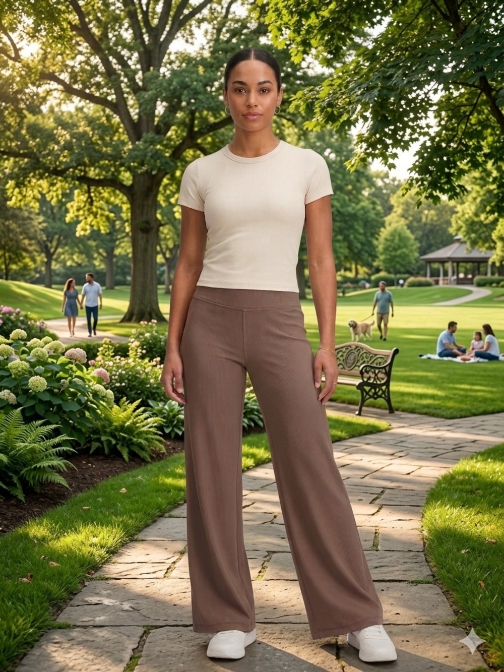 Mono B Brown Wide-Leg Knit Pants